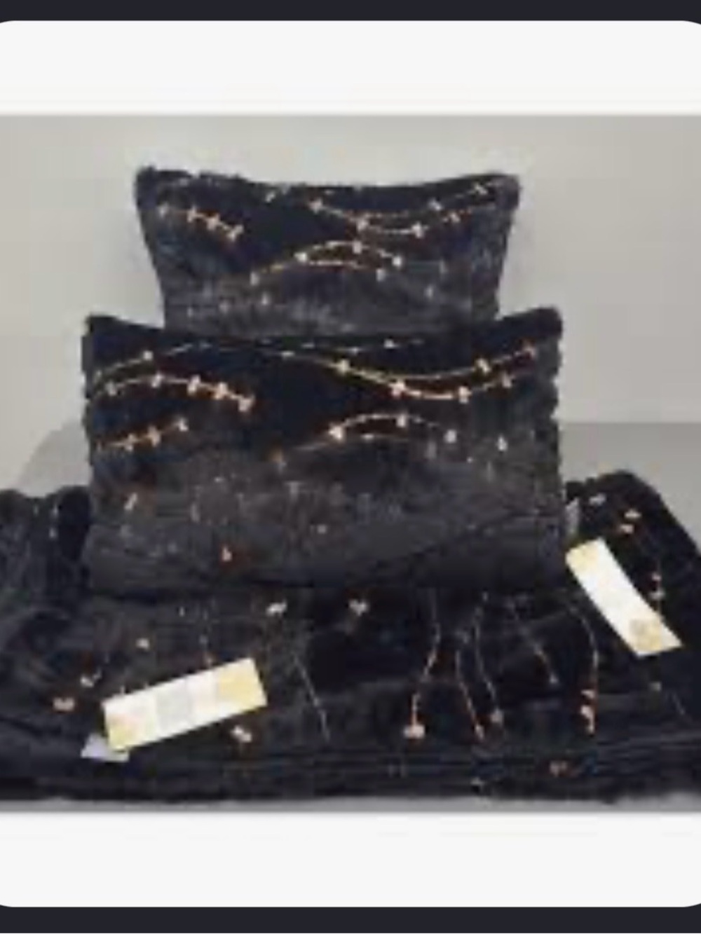 Aviva Stanoff 3 Piece Black/Gold Accent Pillows and Blanket Set NWT!
